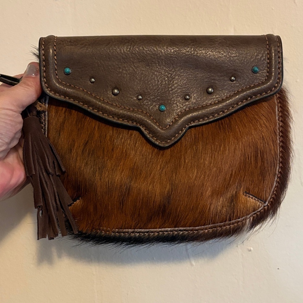 Tony Lama Brown Leather and cowhair wristlet Bag - Picture 3 of 8